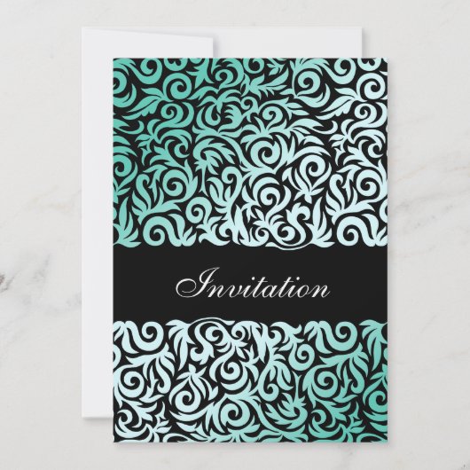 Mint Green and Black Swirling Border Wedding Kaart (Voorkant)
