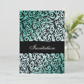 Mint Green and Black Swirling Border Wedding Kaart (Staand voorkant)