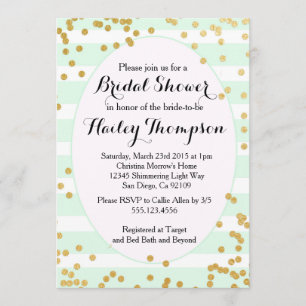 Mint Green and Gold Bridal Shower Invitation Kaart
