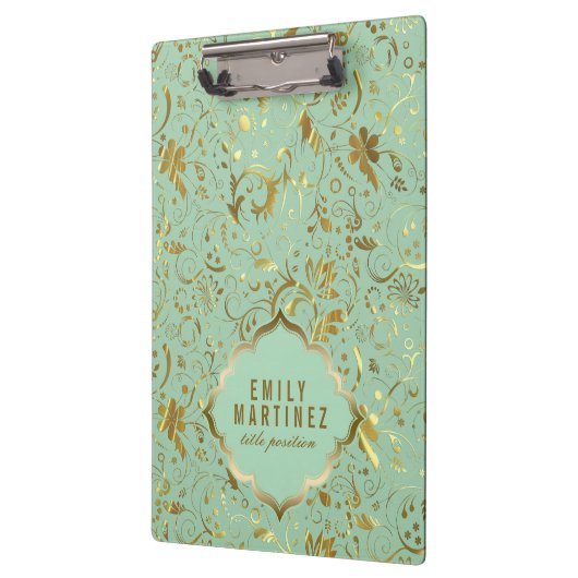 Mint Green and Gold Floral Fabric Pattern Klembord (Links)