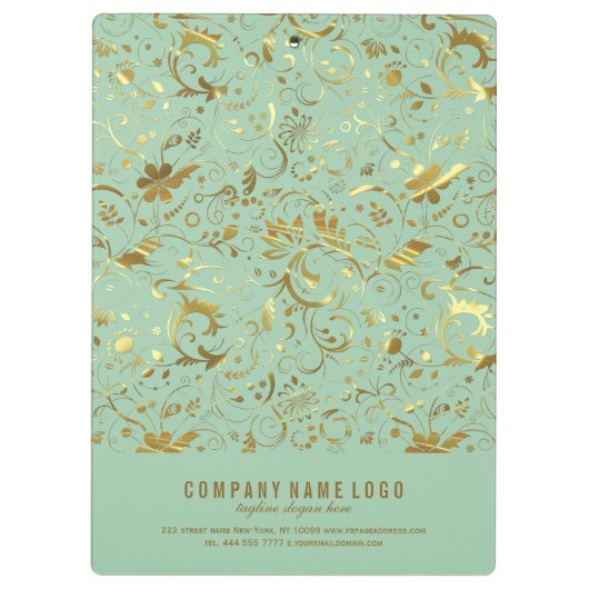 Mint Green and Gold Floral Fabric Pattern Klembord (Achterkant)