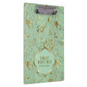 Mint Green and Gold Floral Fabric Pattern Klembord (Rechts)