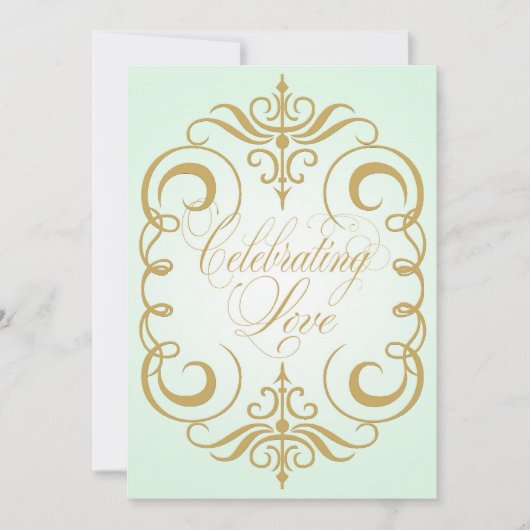 Mint Green and Gold Swirl Wedding Invitation Kaart (Voorkant)