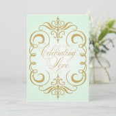 Mint Green and Gold Swirl Wedding Invitation Kaart (Staand voorkant)