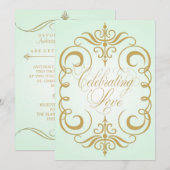 Mint Green and Gold Swirl Wedding Invitation Kaart (Voorkant / Achterkant)