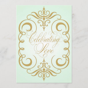 Mint Green and Gold Swirl Wedding Invitation Kaart