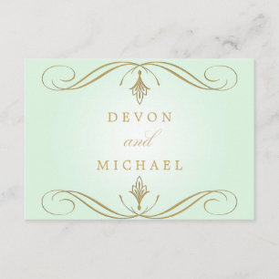 Mint Green and Gold Swirl Wedding Response Cards RSVP Kaartje