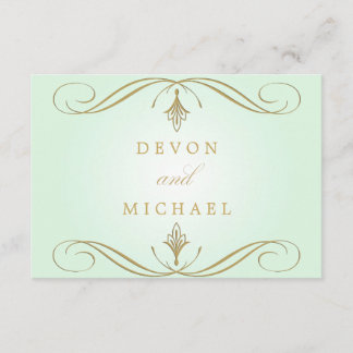 Mint Green and Gold Swirl Wedding Response Cards RSVP Kaartje