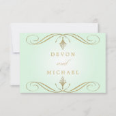 Mint Green and Gold Swirl Wedding Response Cards RSVP Kaartje (Voorkant)