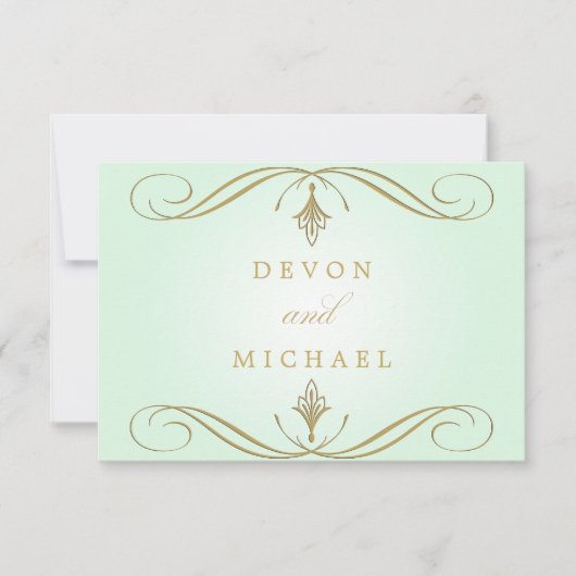 Mint Green and Gold Swirl Wedding Response Cards RSVP Kaartje (Voorkant)