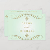 Mint Green and Gold Swirl Wedding Response Cards RSVP Kaartje (Voorkant / Achterkant)