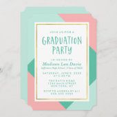 Mint Green and Pink Color Block Graduparty Kaart (Voorkant / Achterkant)