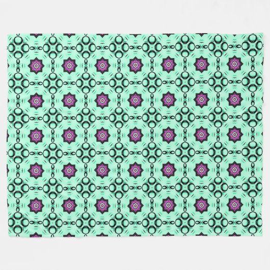 Mint green and purple geometric mandala pattern fleece deken (Voorkant (Horizontaal))