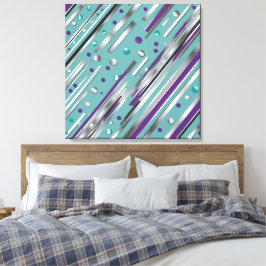 Mint green and Purple polka dot stripe Canvas Afdruk