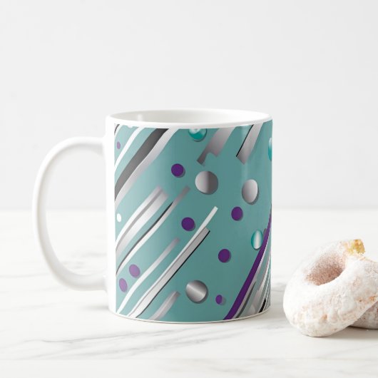 Mint green and Purple polka dot stripe  Koffiemok (Met donut)