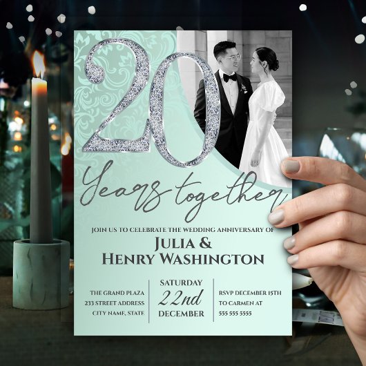 Mint Green and Silver Wedding Anniversary Kaart