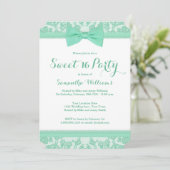 Mint Green and White Lace Bow Sweet 16 Party Kaart (Staand voorkant)