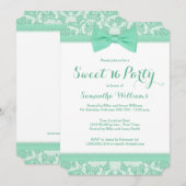 Mint Green and White Lace Bow Sweet 16 Party Kaart (Voorkant / Achterkant)