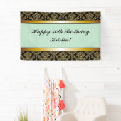 Mint Green Any Age Gold Damask Birthday Banner (Insitu)