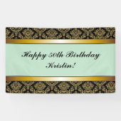 Mint Green Any Age Gold Damask Birthday Banner (Horizontaal)