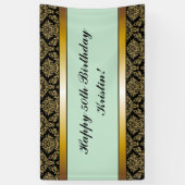Mint Green Any Age Gold Damask Birthday Banner (Verticaal)