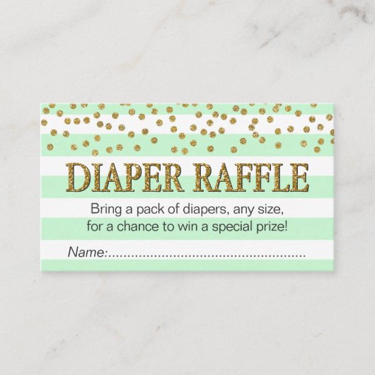 Mint Green Aqua Gold Luier Raffle Tickets Informatiekaartje (Voorkant)