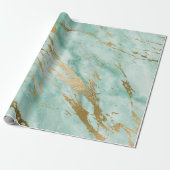 Mint Green Aqua Gold Marble Shiny Glam Cadeaupapier (Uitgerold)