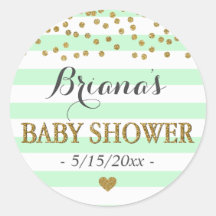 Mint Green Aqua Gold Stripe Confetti Baby shower
