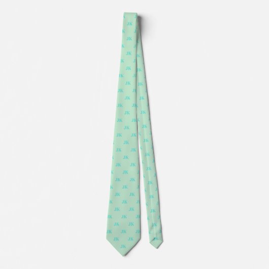 Mint Green Aqua Monogram Initialen Stropdas (Voorkant)
