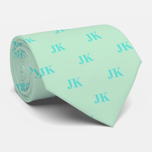Mint Green Aqua Monogram Initialen Stropdas (Opgerold)