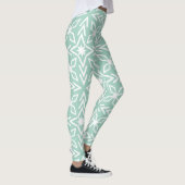 Mint Green Aqua Seafoam en White Print Leggings (Rechts)