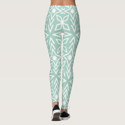 Mint Green Aqua Seafoam en White Print Leggings (Achterkant)