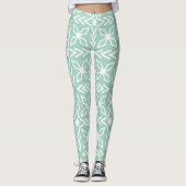 Mint Green Aqua Seafoam en White Print Leggings (Voorkant)