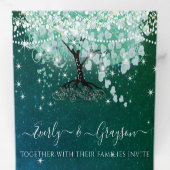 Mint Green Aqua Zee Blue Heart Leaf Tree Wedding Drieluik Uitnodiging (Binnenzijde eerst)