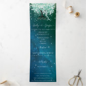 Mint Green Aqua Zee Blue Heart Leaf Tree Wedding Drieluik Uitnodiging (Binnen)