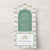 Mint Green Arch Boho Rainbow Baby shower All In One Uitnodiging (Binnen)