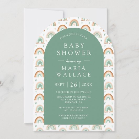 Mint Green Arch Boho Rainbow Baby shower Kaart (Voorkant)
