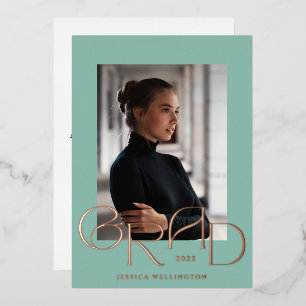 Mint Green Art Deco Tyopgraphy Afstuderen Foto 202 Folie Uitnodiging