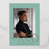 Mint Green Art Deco Tyopgraphy Afstuderen Foto 202 Folie Uitnodiging (Voorkant)