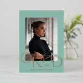 Mint Green Art Deco Tyopgraphy Afstuderen Foto 202 Folie Uitnodiging (Staand Voorkant)