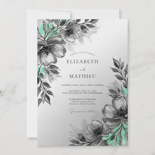Mint Green Artistic Botanical Wedding Kaart (Voorkant)