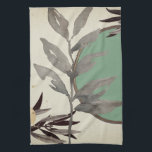 Mint Green Artistic Waterverf Leaves Theedoek<br><div class="desc">De elegante keukenhanddoek is voorzien van een botanische kunstmatige waterverf in een groen en grijs kleurenpalet met een bevroren waterverf blad en een geometrische cirkelstructuur met grijstinten met zwarte en goudaccenten op een linnen beige achtergrond. Voeg een beetje elegantie toe aan je keuken met deze stijlvolle, botanische keukenhanddoek. Een stijlvolle...</div>