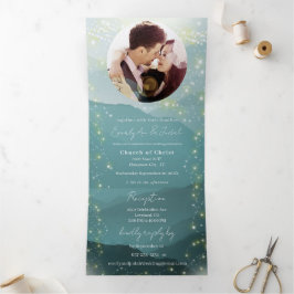 Mint Green Ash Mountain Hillside Wedding Drieluik Uitnodiging