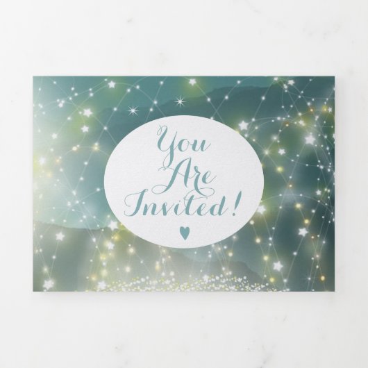 Mint Green Ash Mountain Hillside Wedding Drieluik Uitnodiging (Cover)