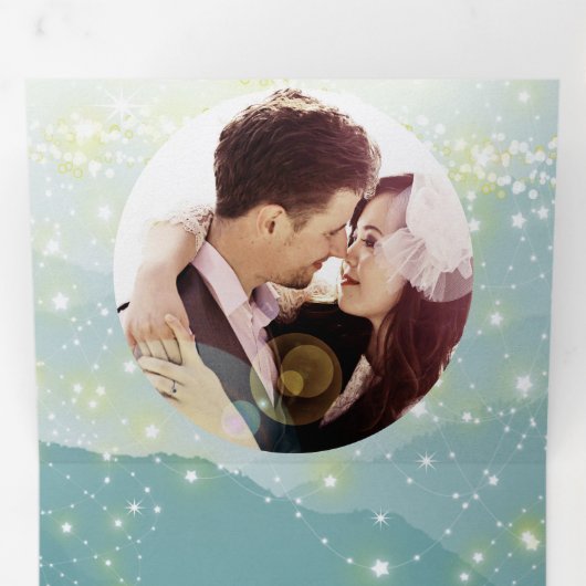 Mint Green Ash Mountain Hillside Wedding Drieluik Uitnodiging (Binnenzijde eerst)