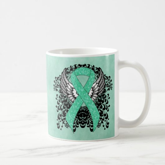 Mint Green Awareness Ribbon met Wings Koffiemok (Rechts)