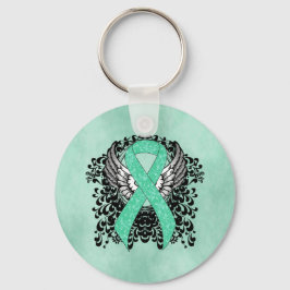 Mint Green Awareness Ribbon met Wings Sleutelhanger