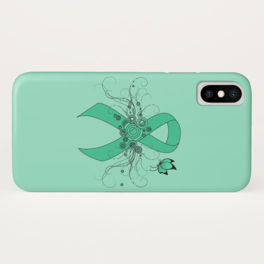 Mint Green Awareness Ribbon with Butterfly Case-Mate iPhone Case (Achterkant (horizontaal))