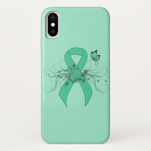 Mint Green Awareness Ribbon with Butterfly Case-Mate iPhone Case (Achterkant)