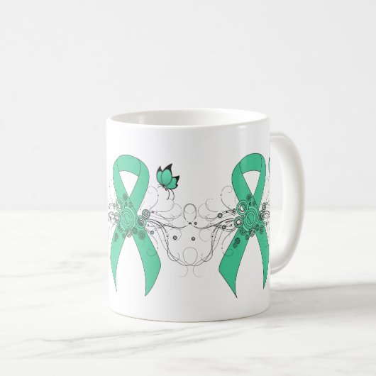 Mint Green Awareness Ribbon with Butterfly Koffiemok (Voorkant rechts)